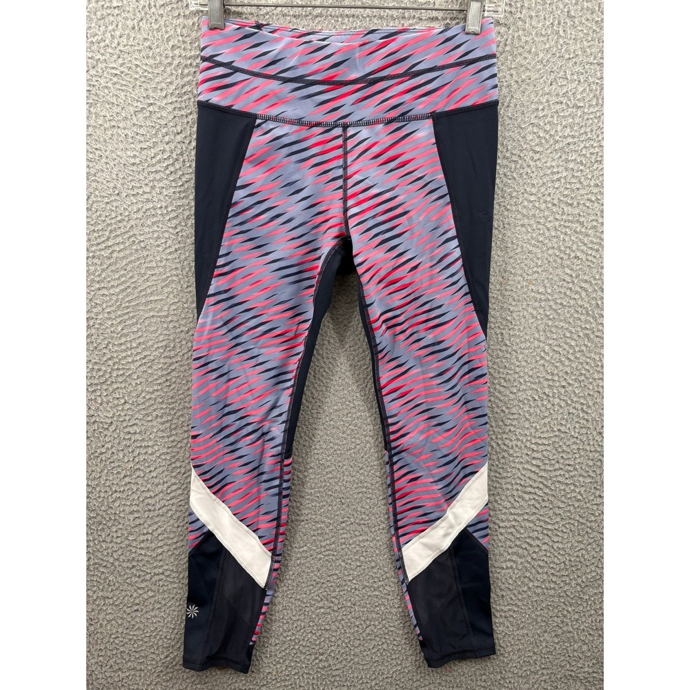 Athleta Leggings Womens S Navy Blue Pink Geometric Mesh High Rise Crop 456987